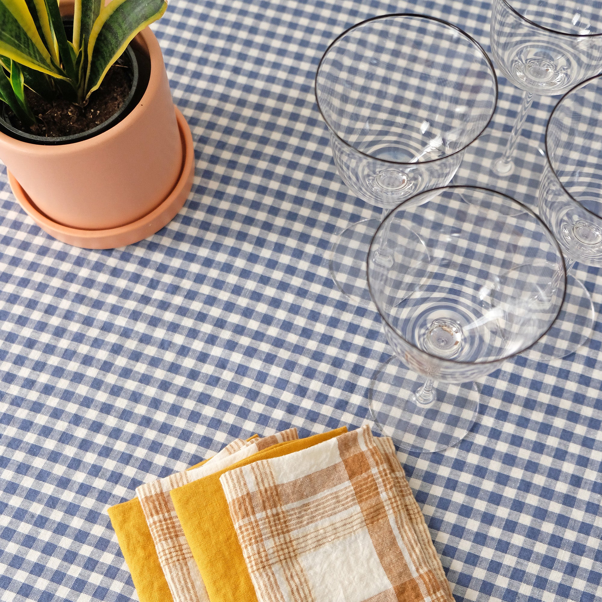 Linen Tablecloth in Blue Small Gingham