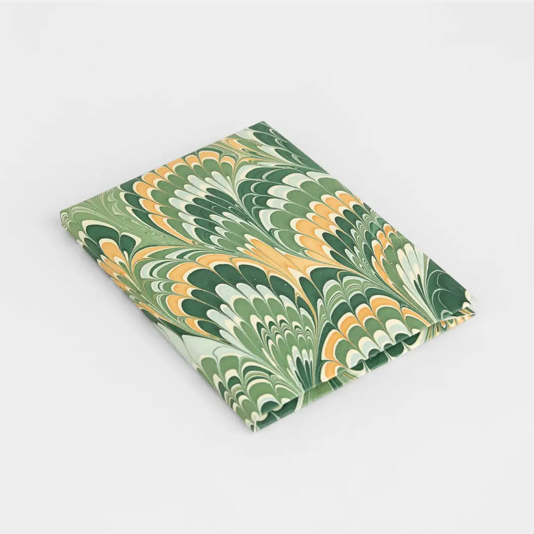 Hand Marbled Card Set in Peacock Green