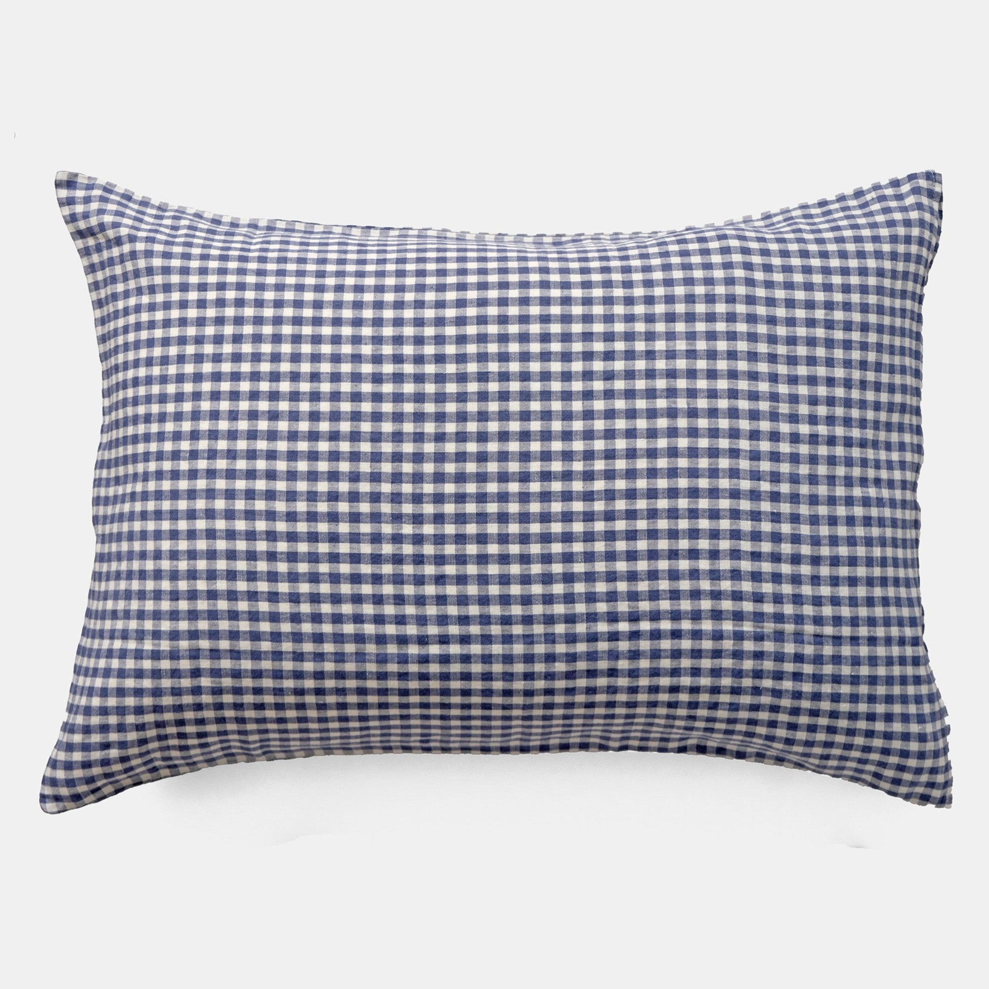 Linen Standard Pillowcase in Blue Small Gingham