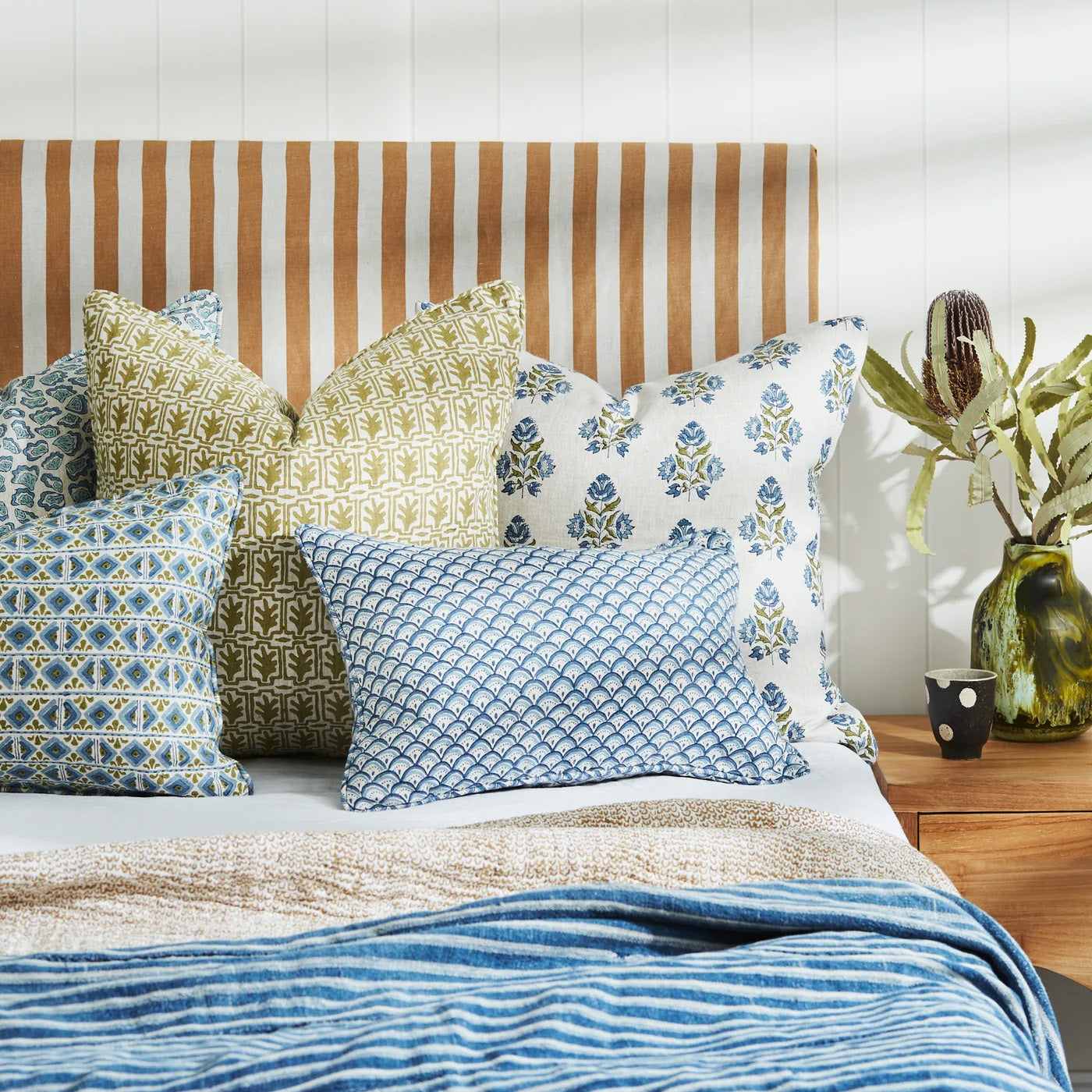 Ankara Moss Azure Square Pillow