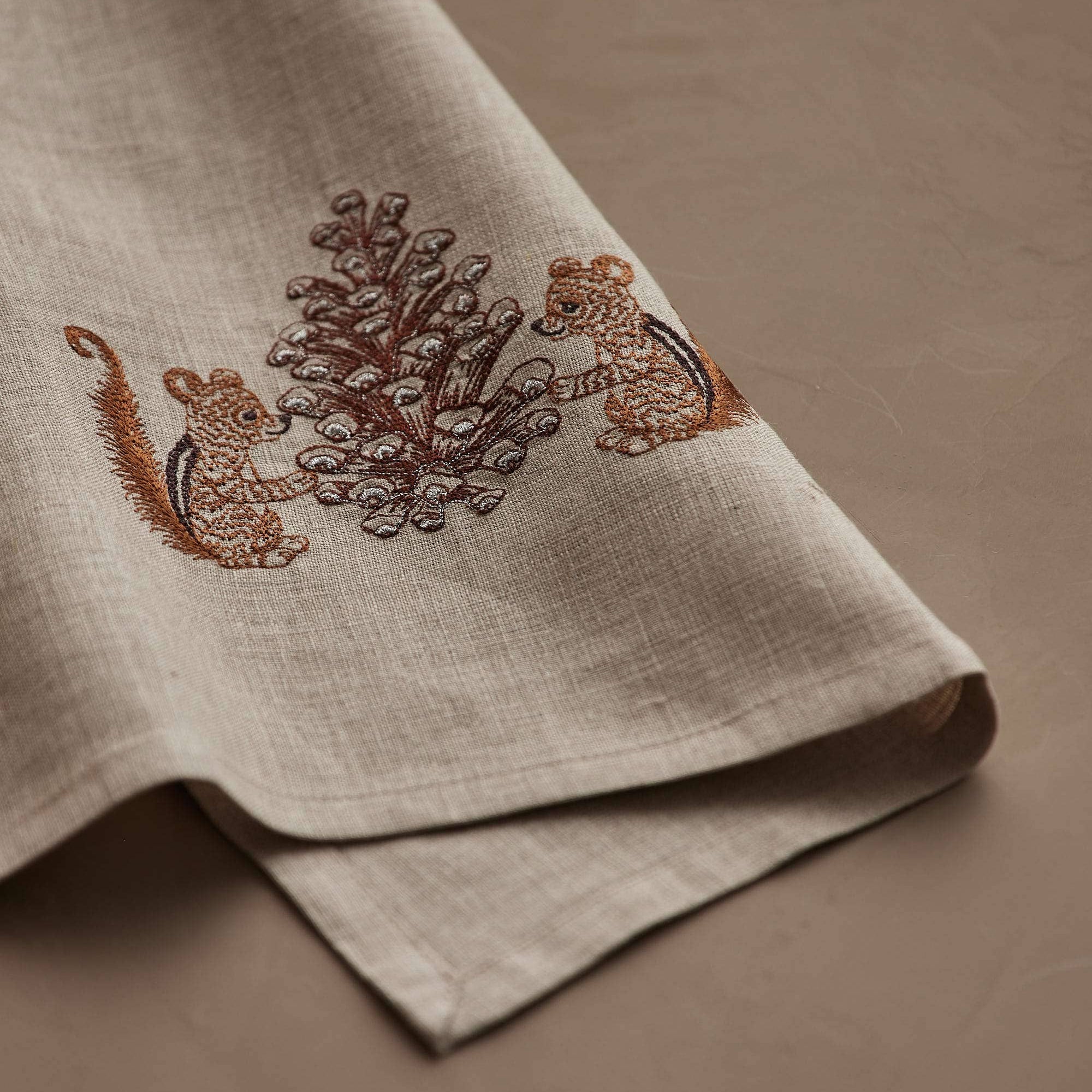 Chipmunks with Pinecone Tea Towel