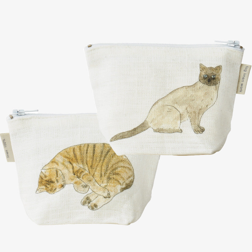 Two Cats Reversible Small Linen Pouch