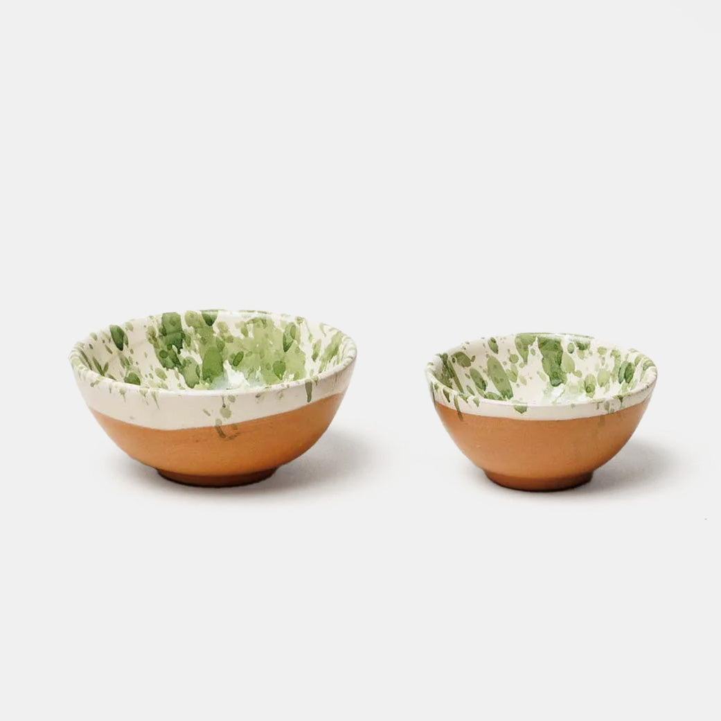 Montegranaro Green Splatterware Oil & Salt Dish Set