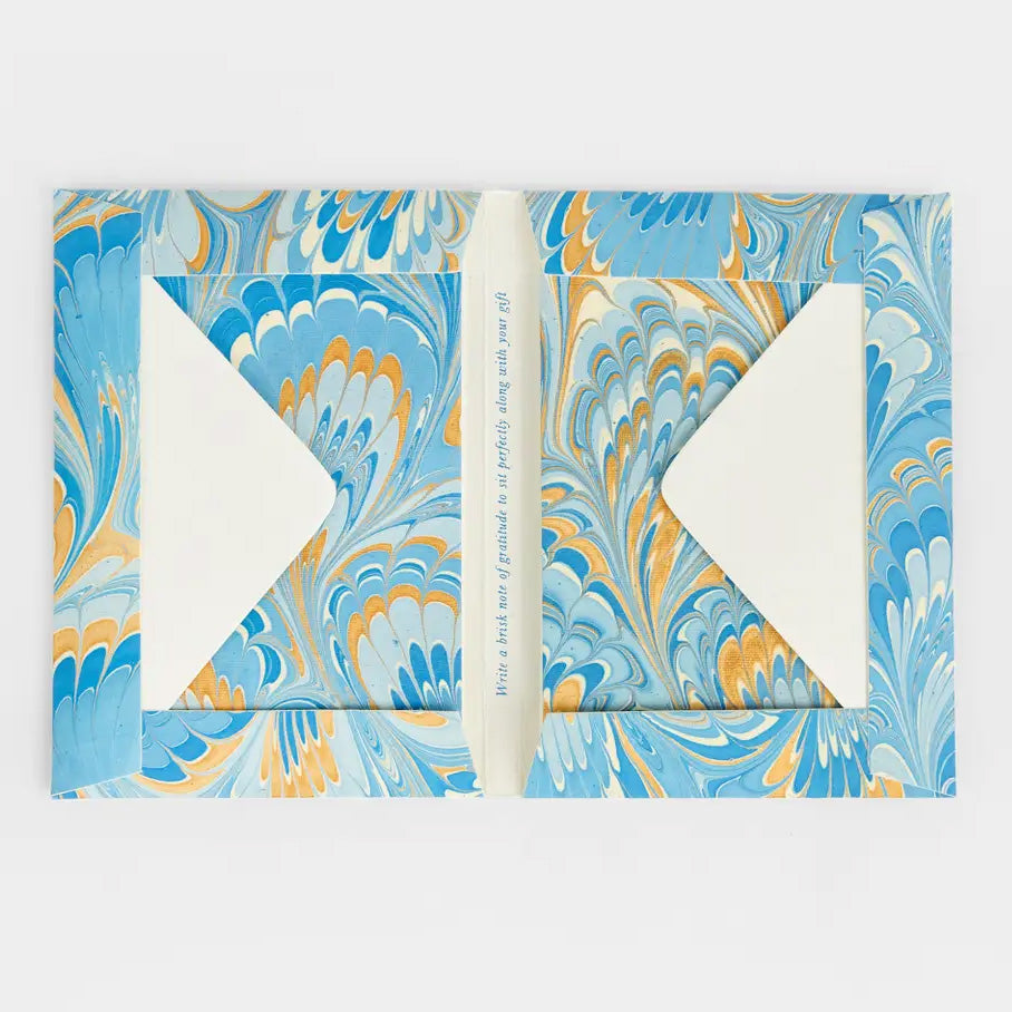 Hand Marbled Card Set in Peacock Blue Gold