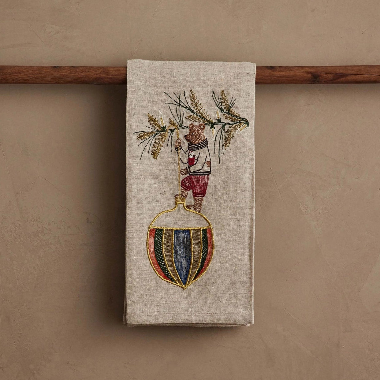 Deck the Halls Bear Tea Towel