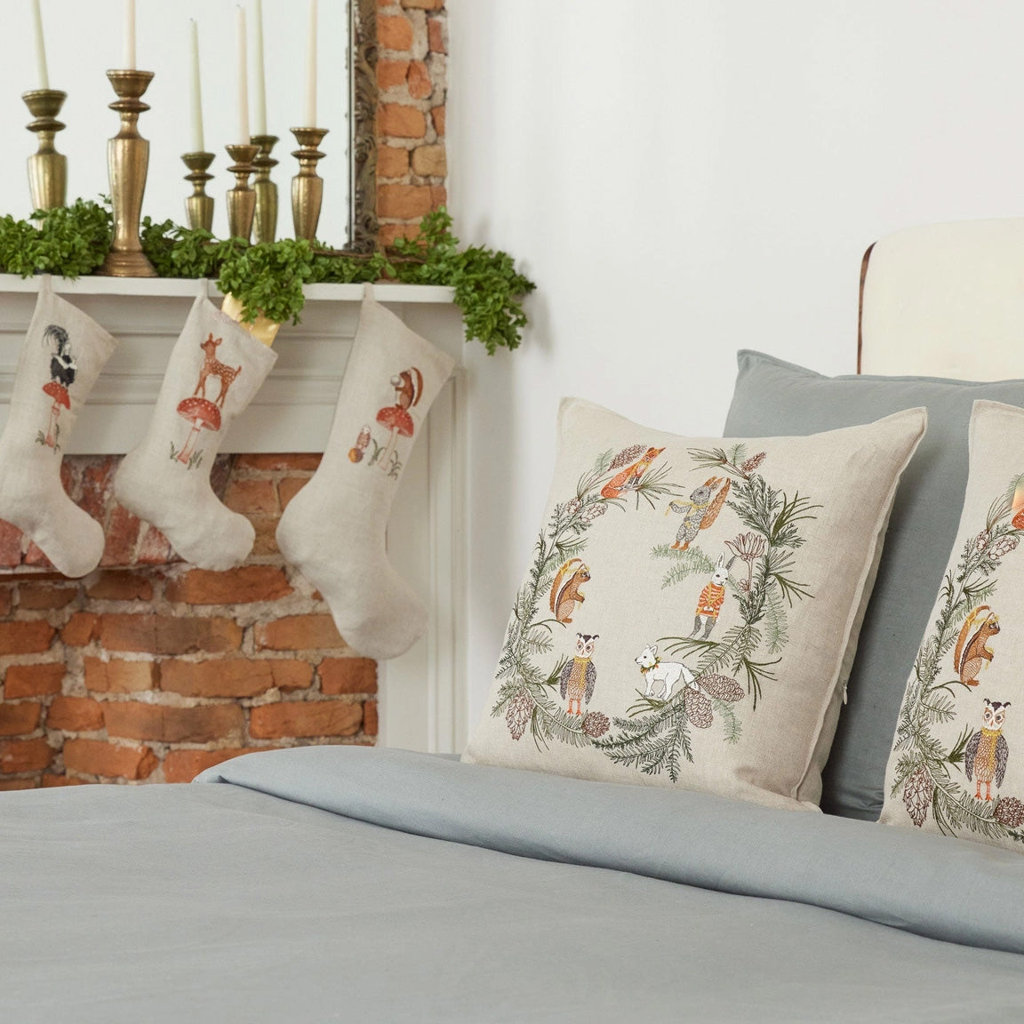 Tree Trimmers Wreath Square Pillow