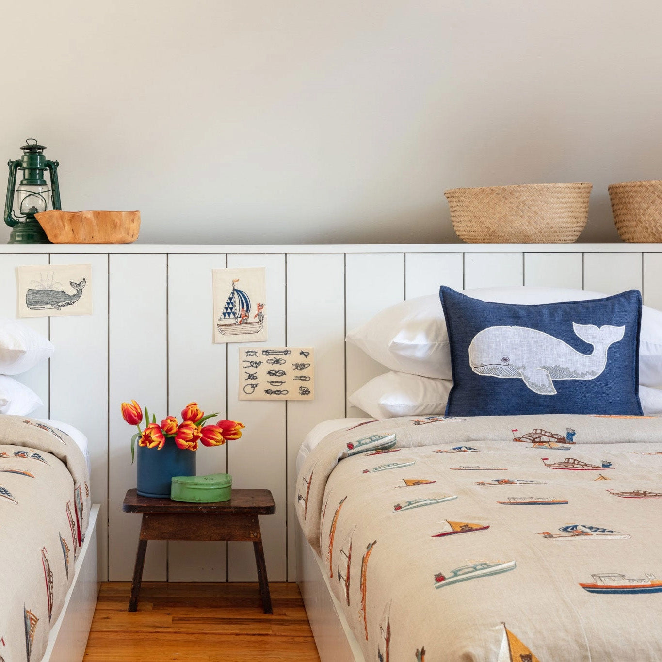 Whale Applique Lumbar Pillow