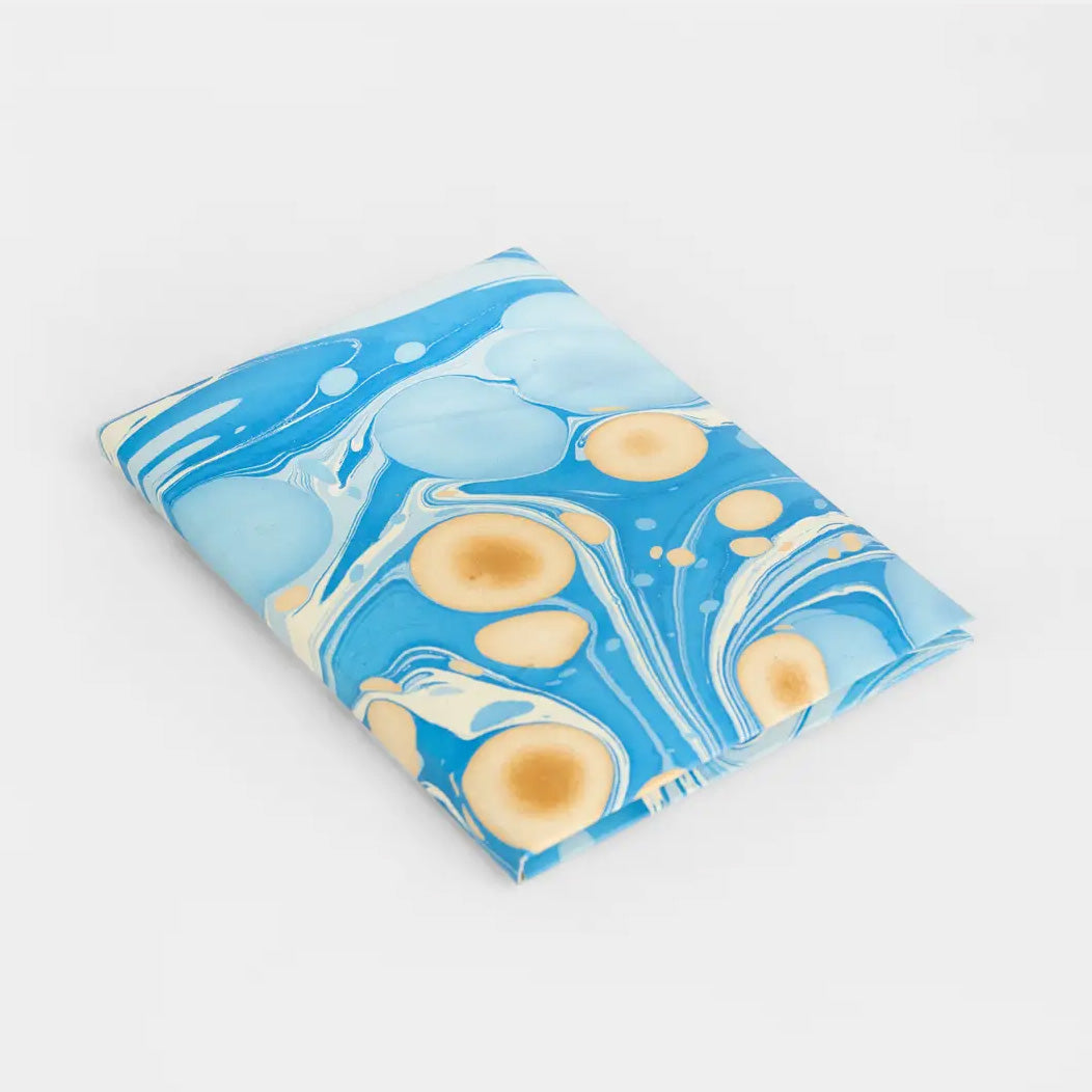Hand Marbled Card Set in Pebble Blue Gold