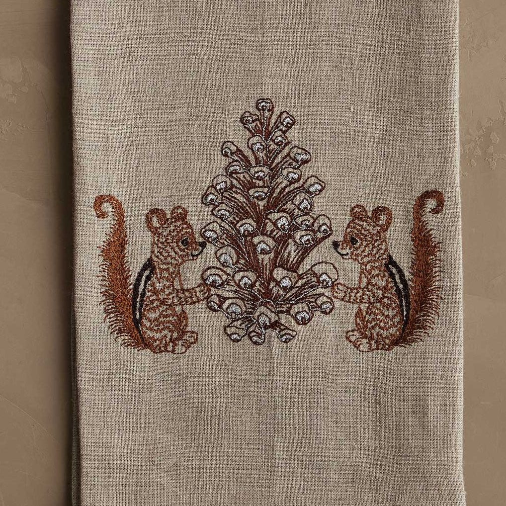 Chipmunks with Pinecone Tea Towel