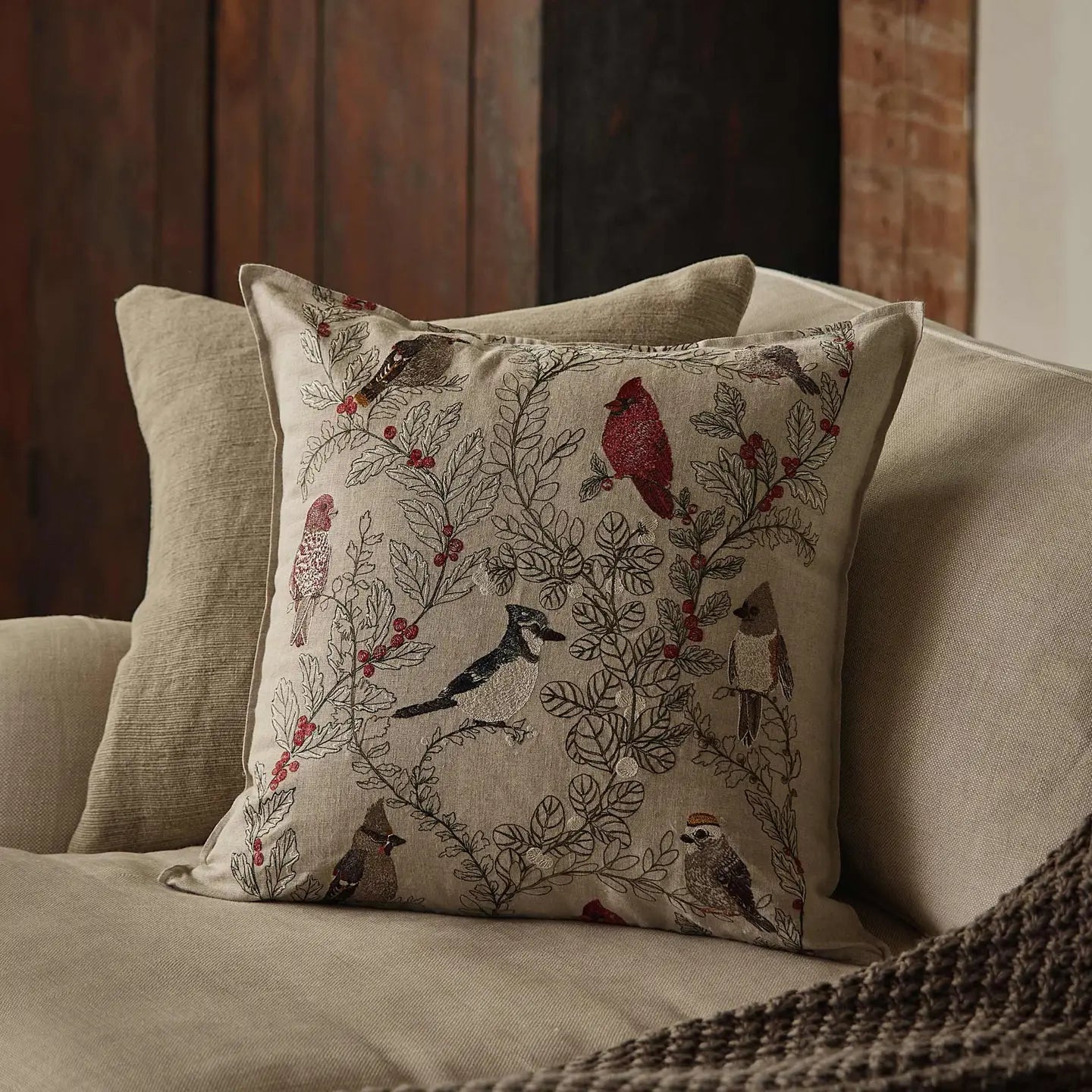 Winter Birds Square Pillow