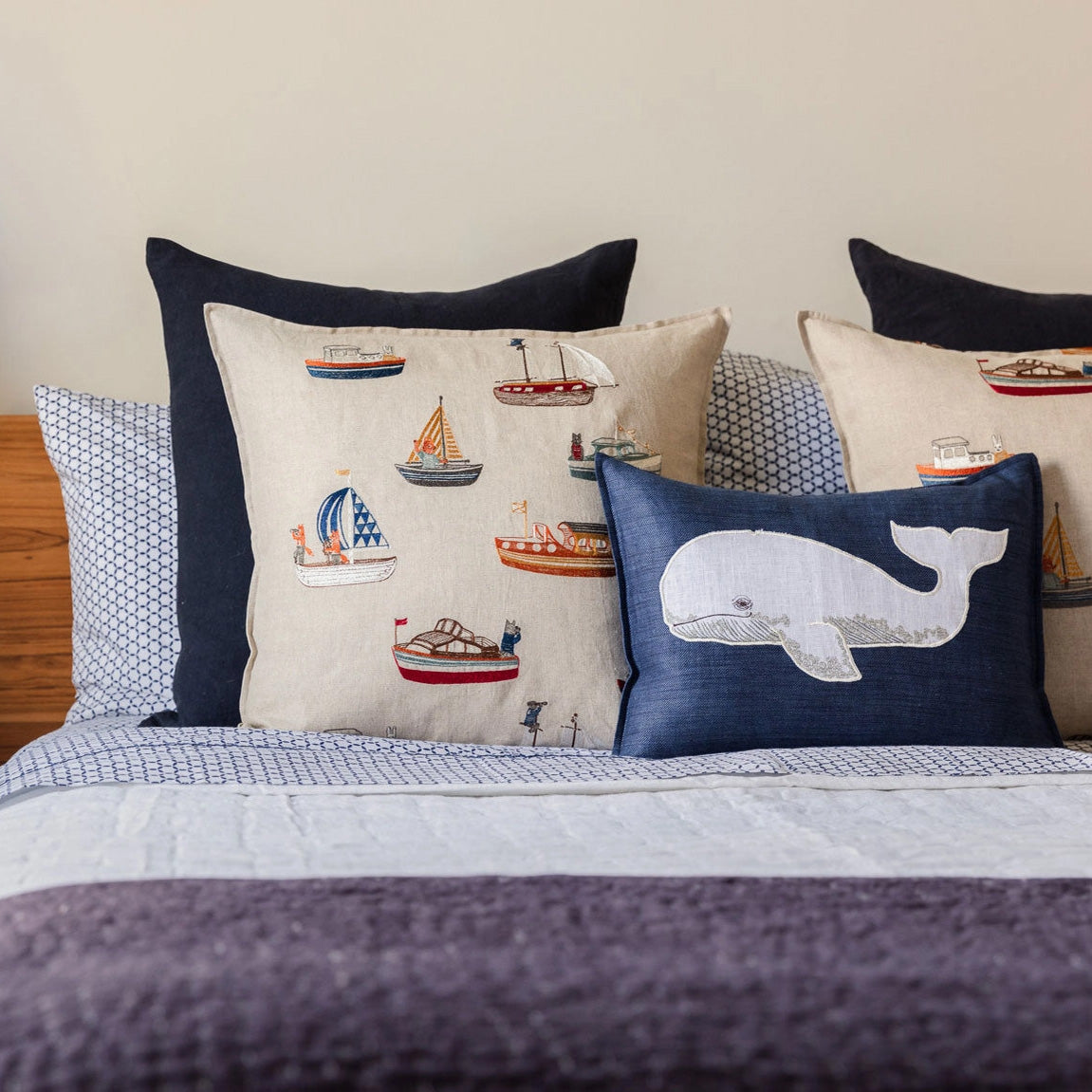 Whale Applique Lumbar Pillow