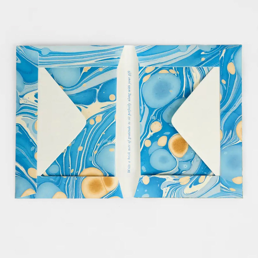 Hand Marbled Card Set in Pebble Blue Gold