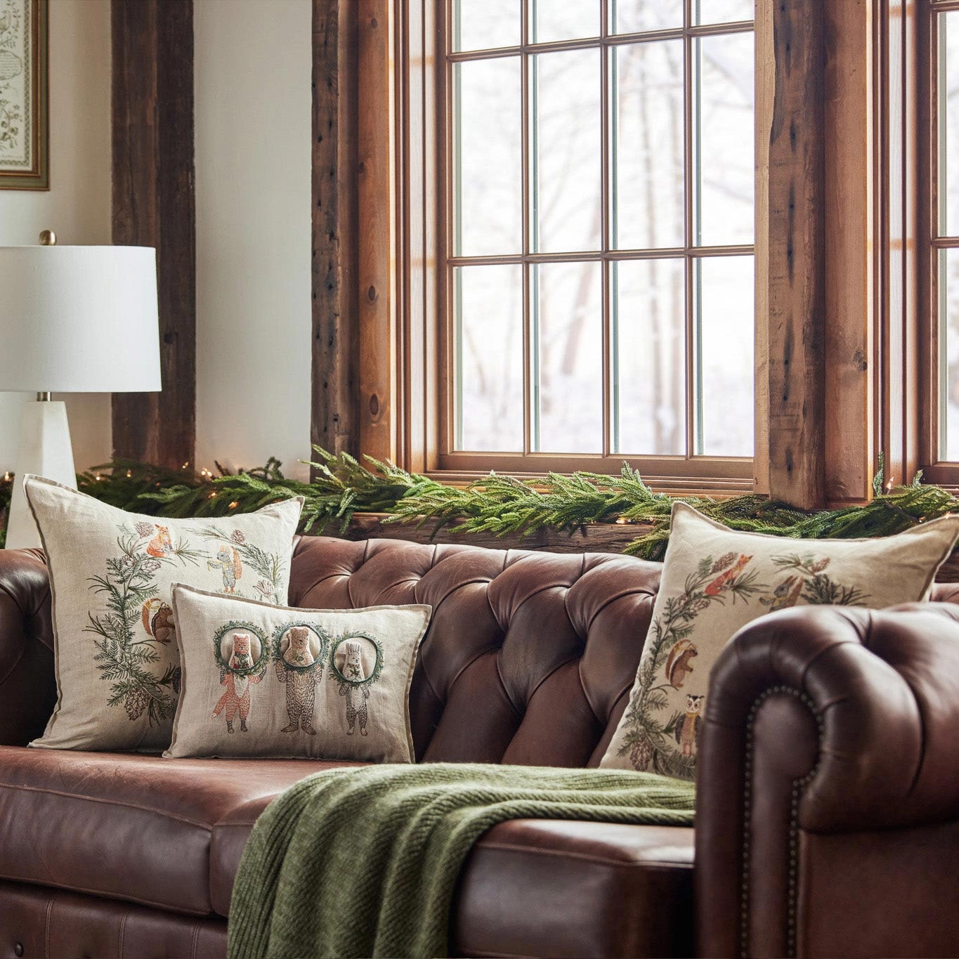 Tree Trimmers Wreath Square Pillow