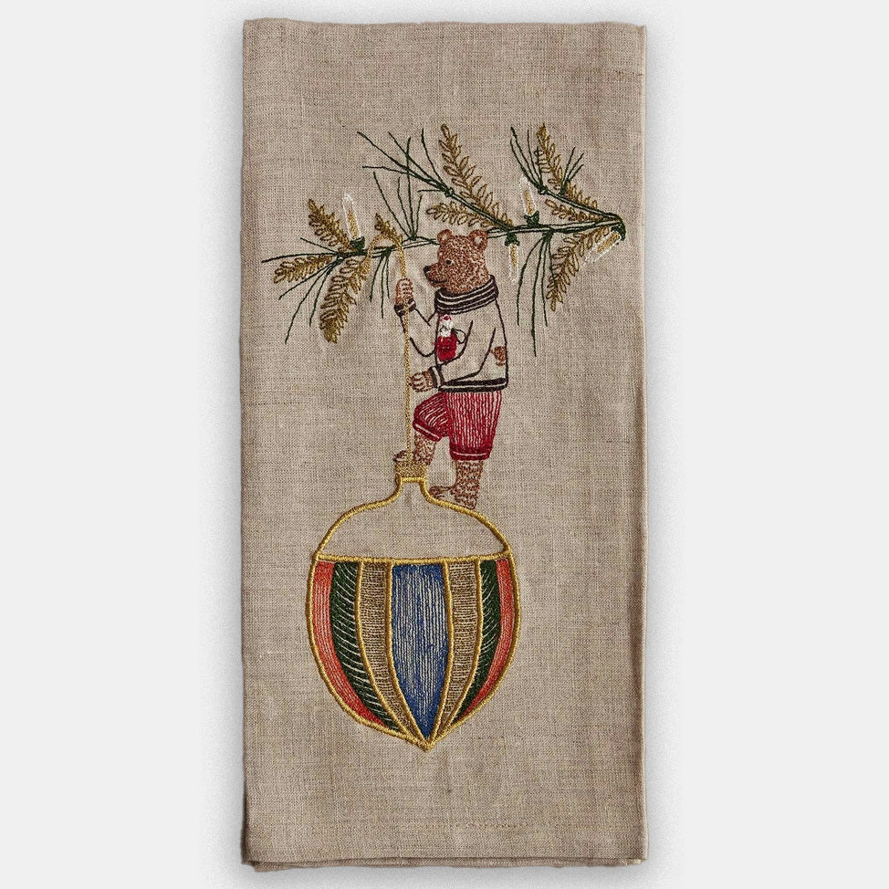 Deck the Halls Bear Tea Towel