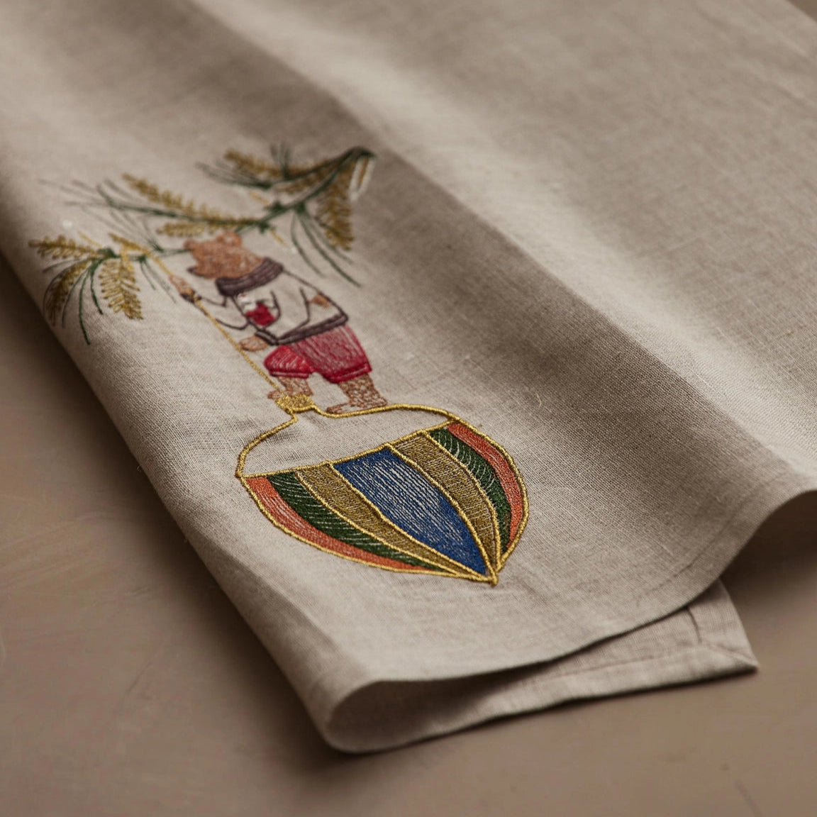 Deck the Halls Bear Tea Towel