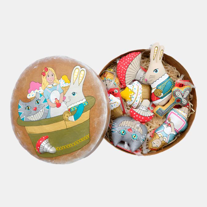 Alice in Wonderland Ornament Set in Handmade Box
