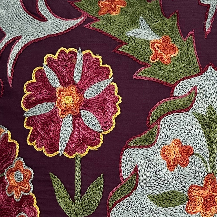 One of a Kind Burgundy Suzani Square Pillow