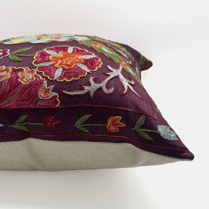 One of a Kind Burgundy Suzani Square Pillow
