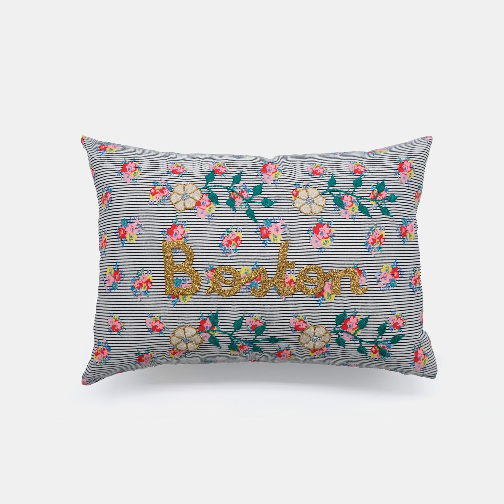 Boston Embroidered Lumbar Pillow