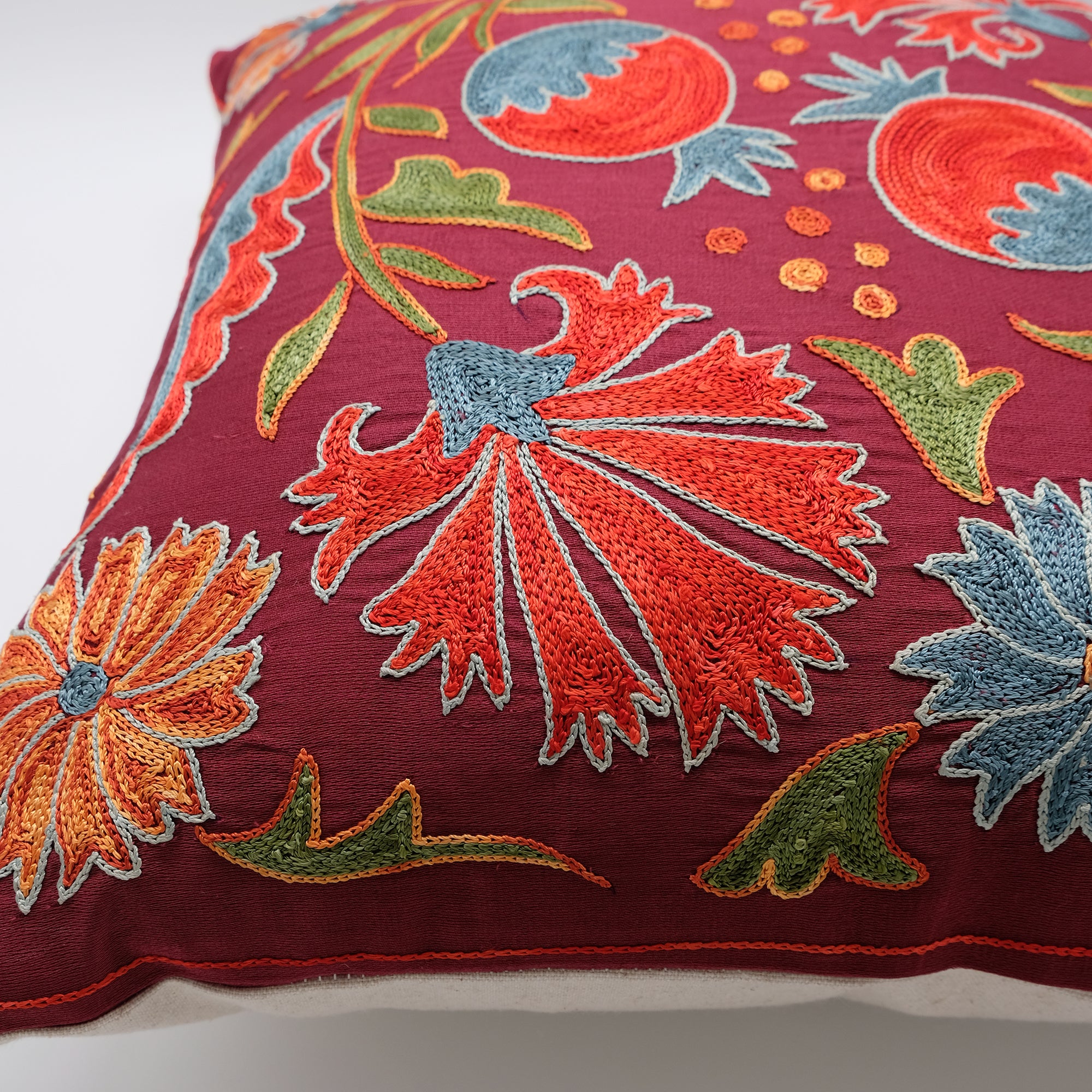 One of a Kind Burgundy Red Suzani Square Pillow