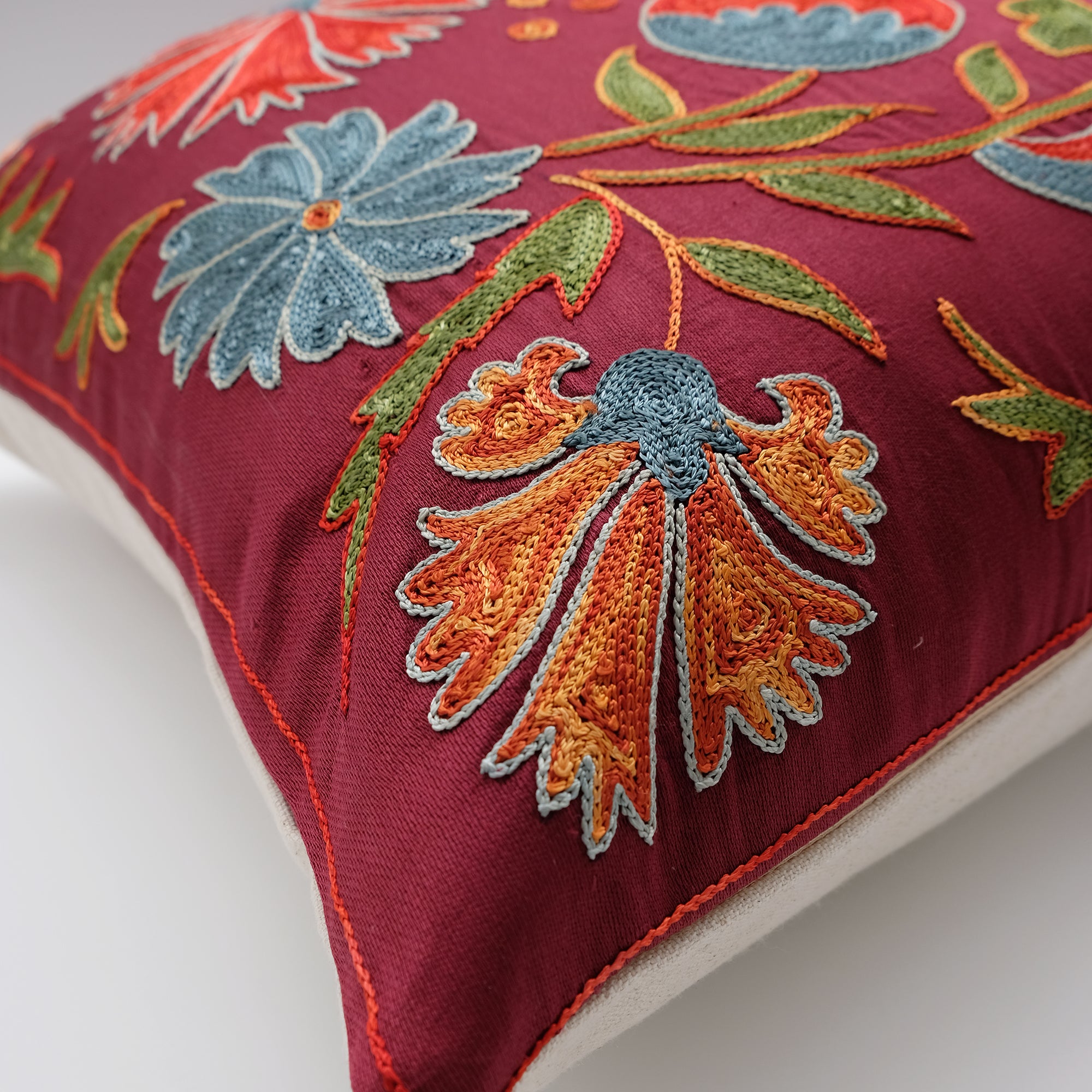 One of a Kind Burgundy Red Suzani Square Pillow