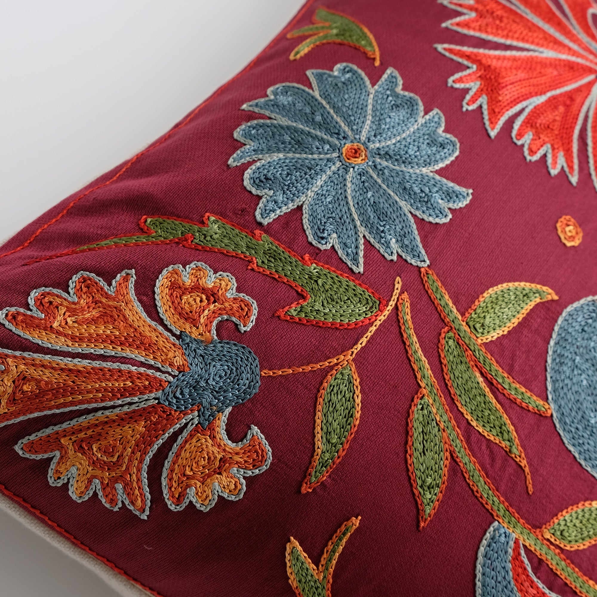 One of a Kind Burgundy Red Suzani Square Pillow