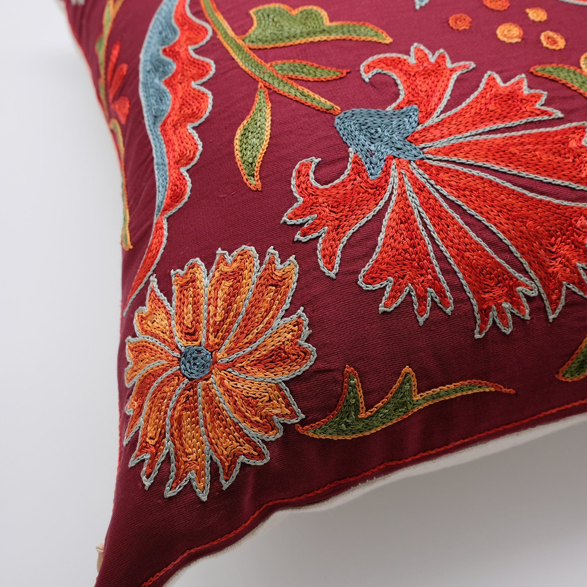 One of a Kind Burgundy Red Suzani Square Pillow