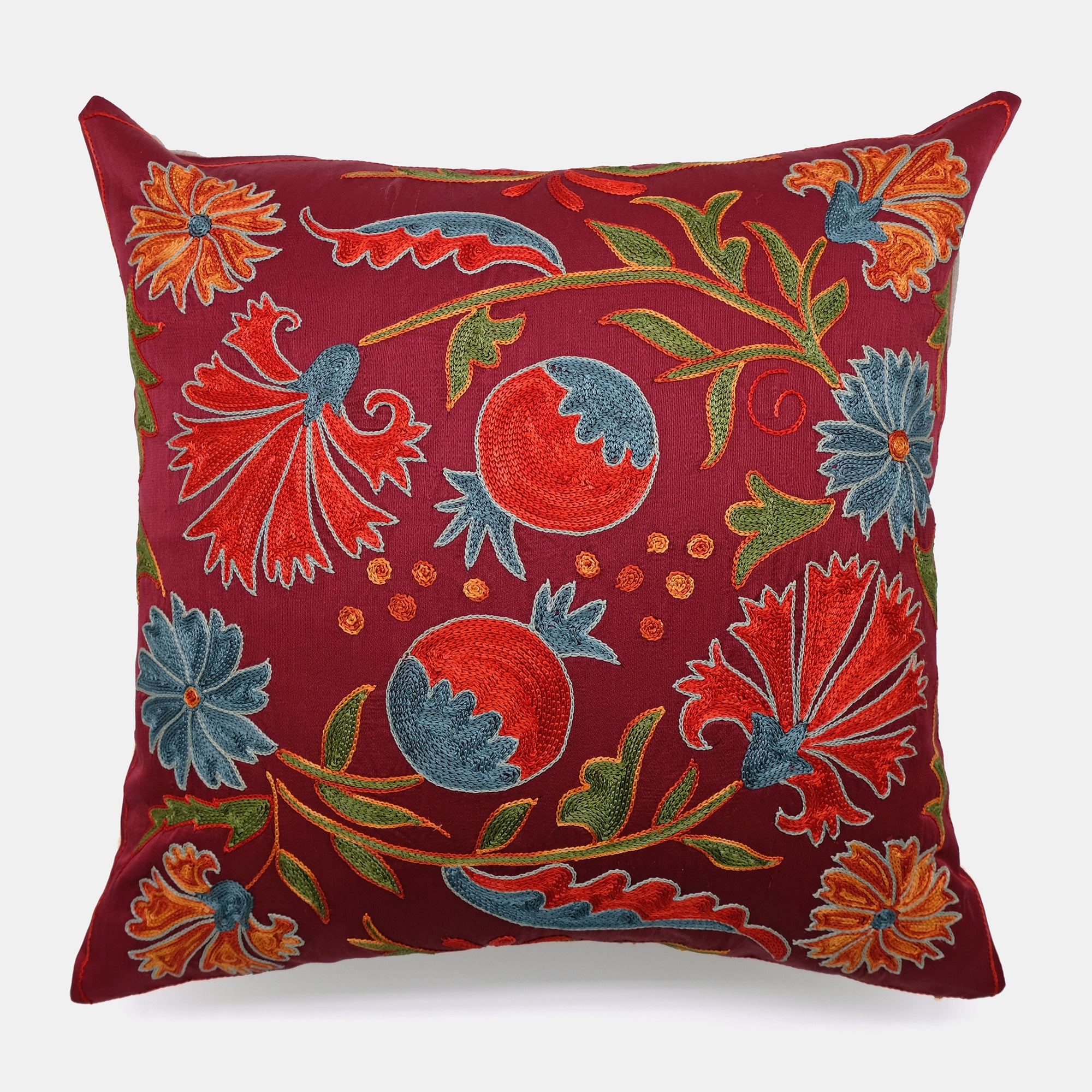 One of a Kind Burgundy Red Suzani Square Pillow