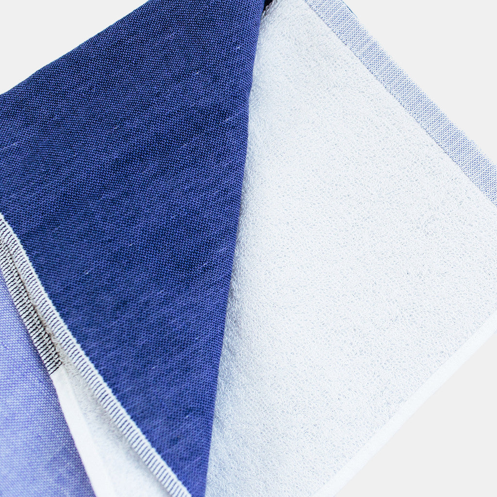 Two Tone Hand Towel in Blue Chambray