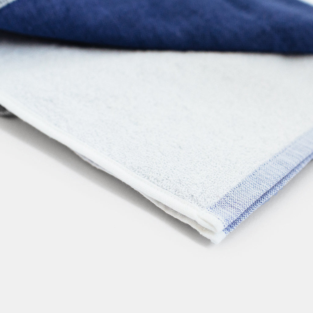 Two Tone Hand Towel in Blue Chambray