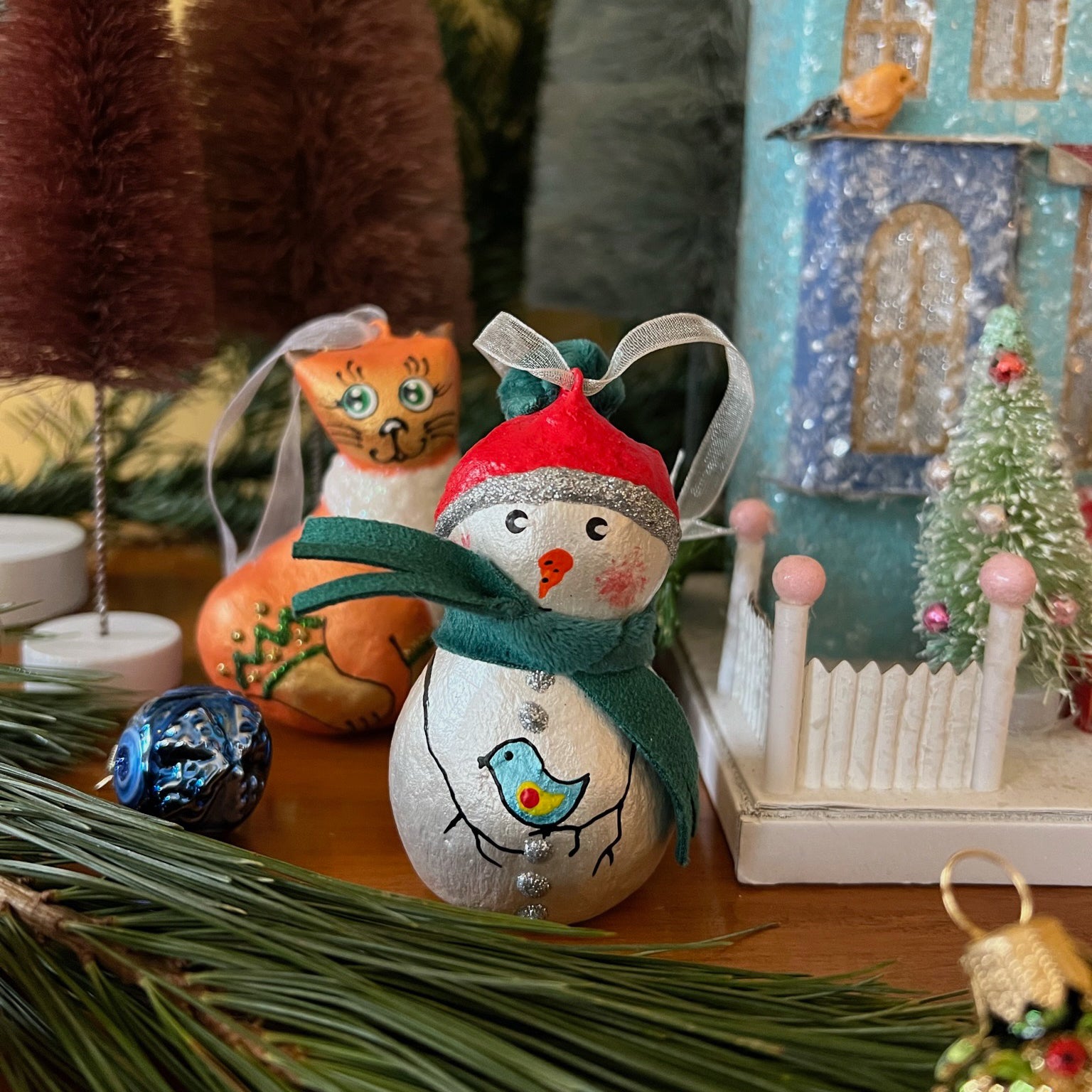 Snowman with Blue Bird Ornament