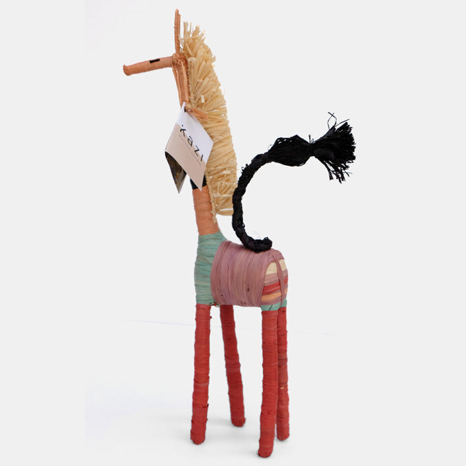 Colorful Raffia Giraffe Figurine