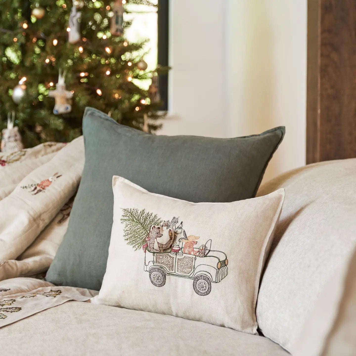 Christmas Tree Car Pocket Lumbar Pillow