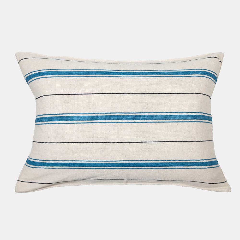 Deep Teal and Black Stripe Lumbar Pillow