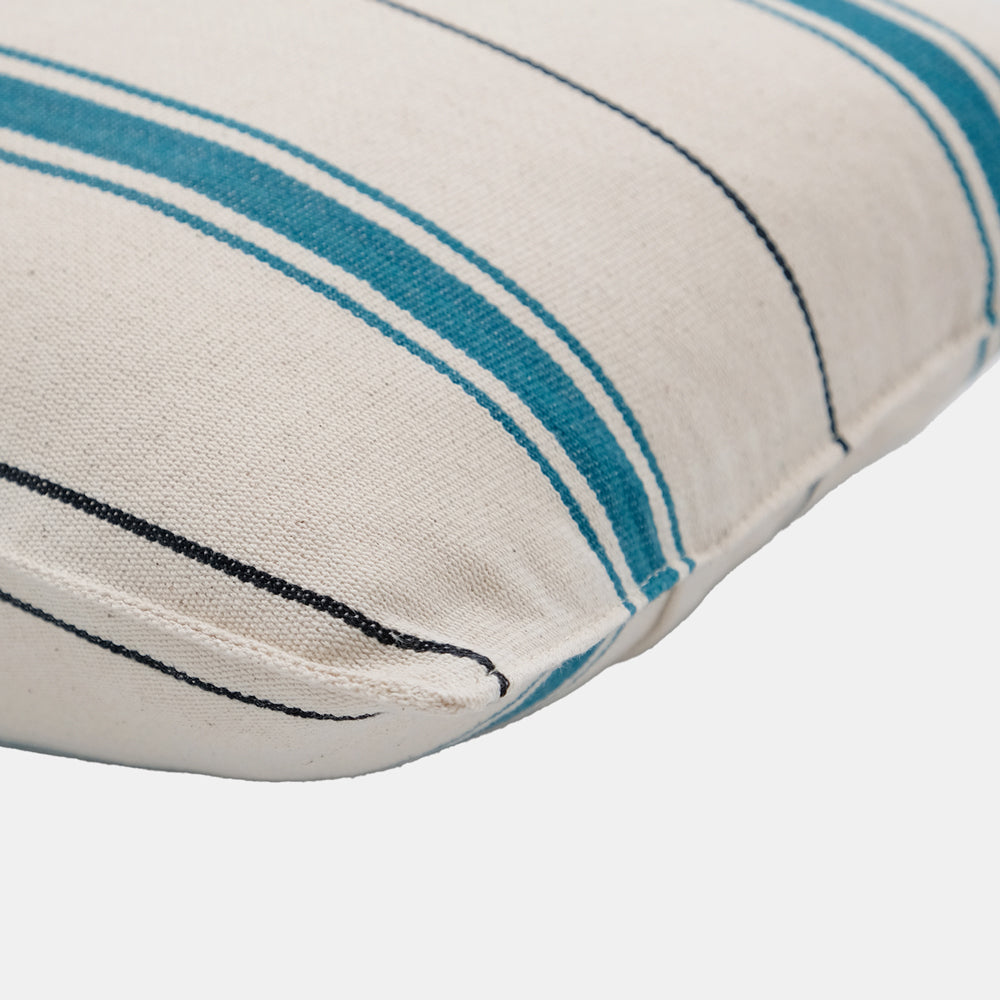 Small Lumbar Pillow in Deep Teal and Black Stripe