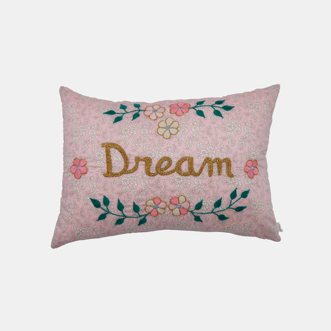 Embroidered Cotton Pink Love Lumbar Pillow