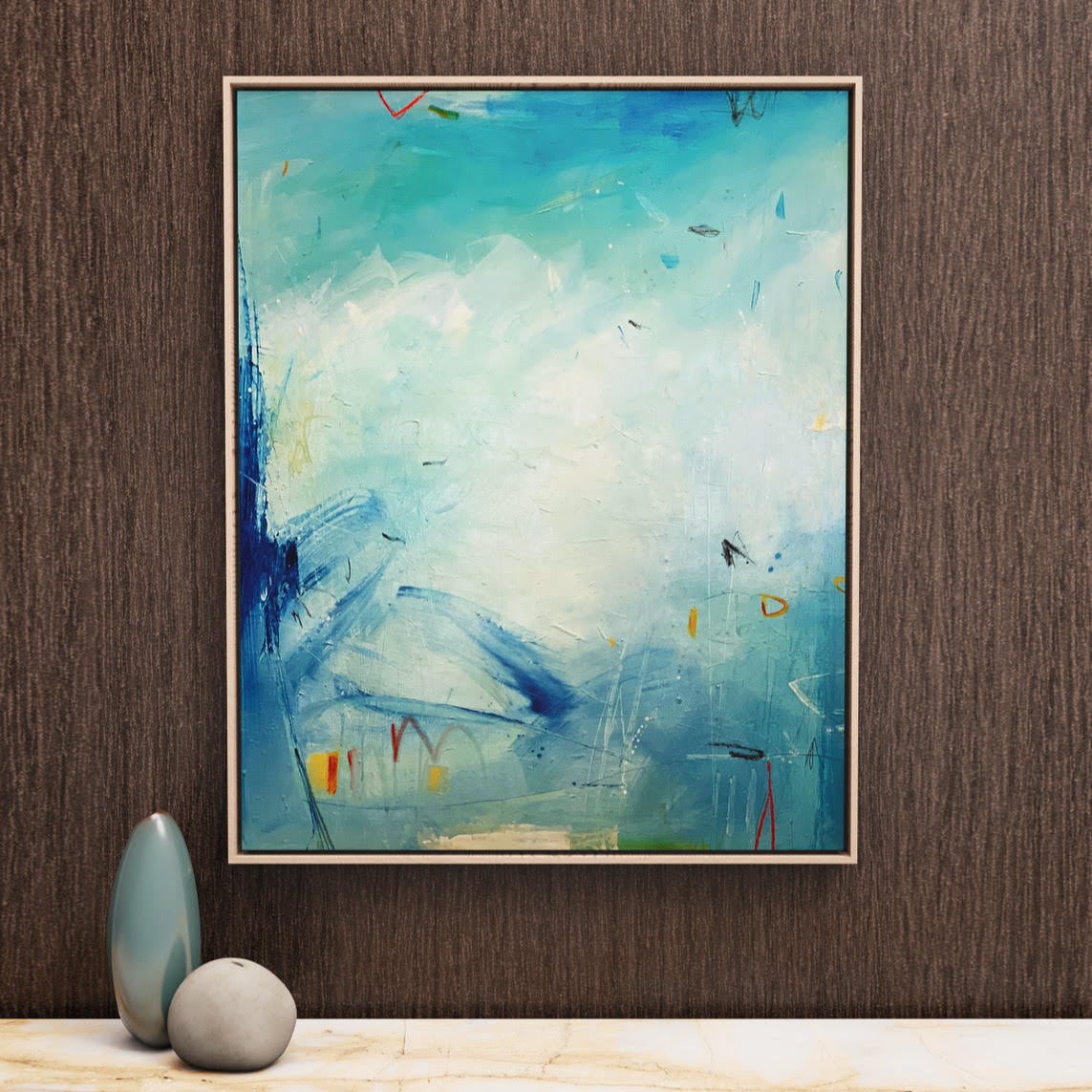 Teal and White Large Painting by Elaine Tian