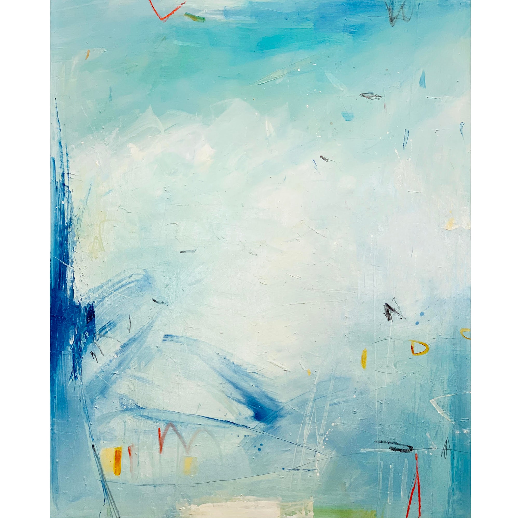 Teal and White Large Painting by Elaine Tian