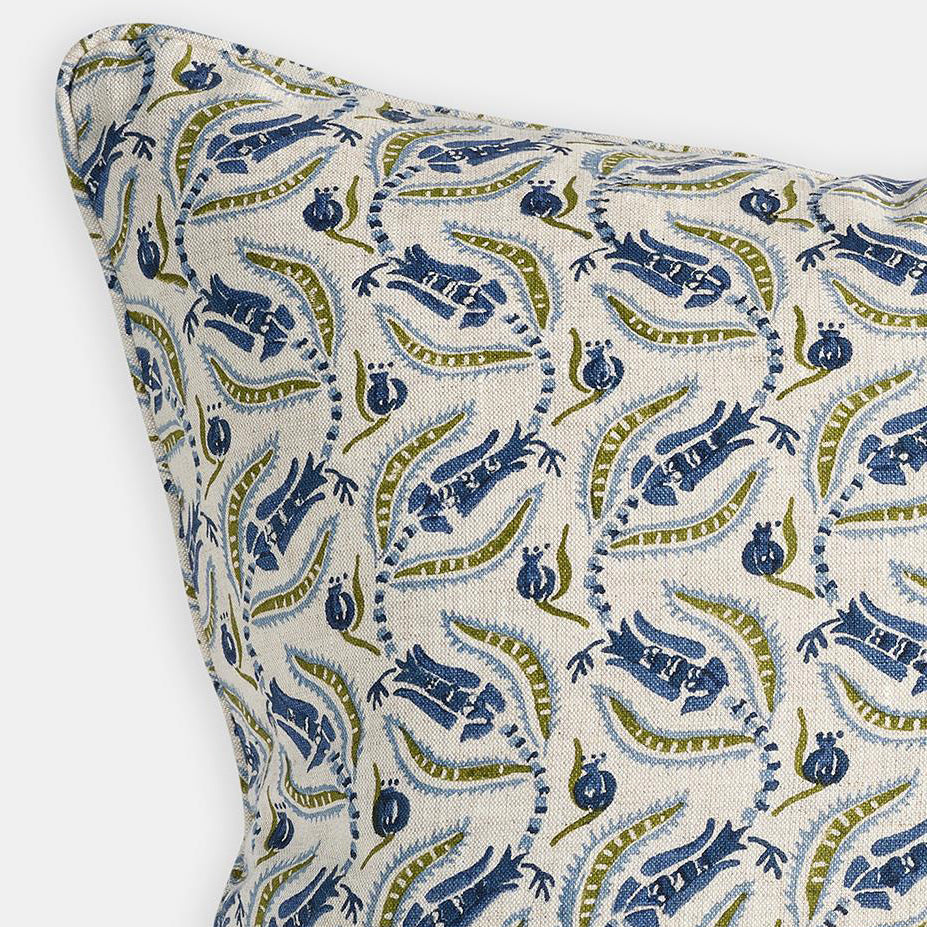 Broccato Moss Azure Pillow, square