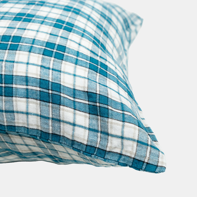 Linen Standard Pillowcase in Green Tartan