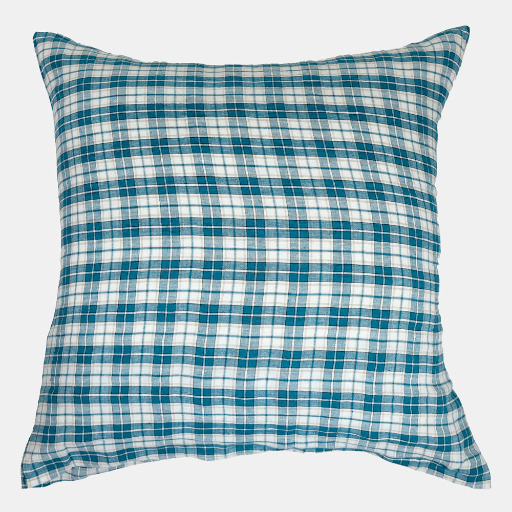 Linen Euro Pillowcase in Green Tartan