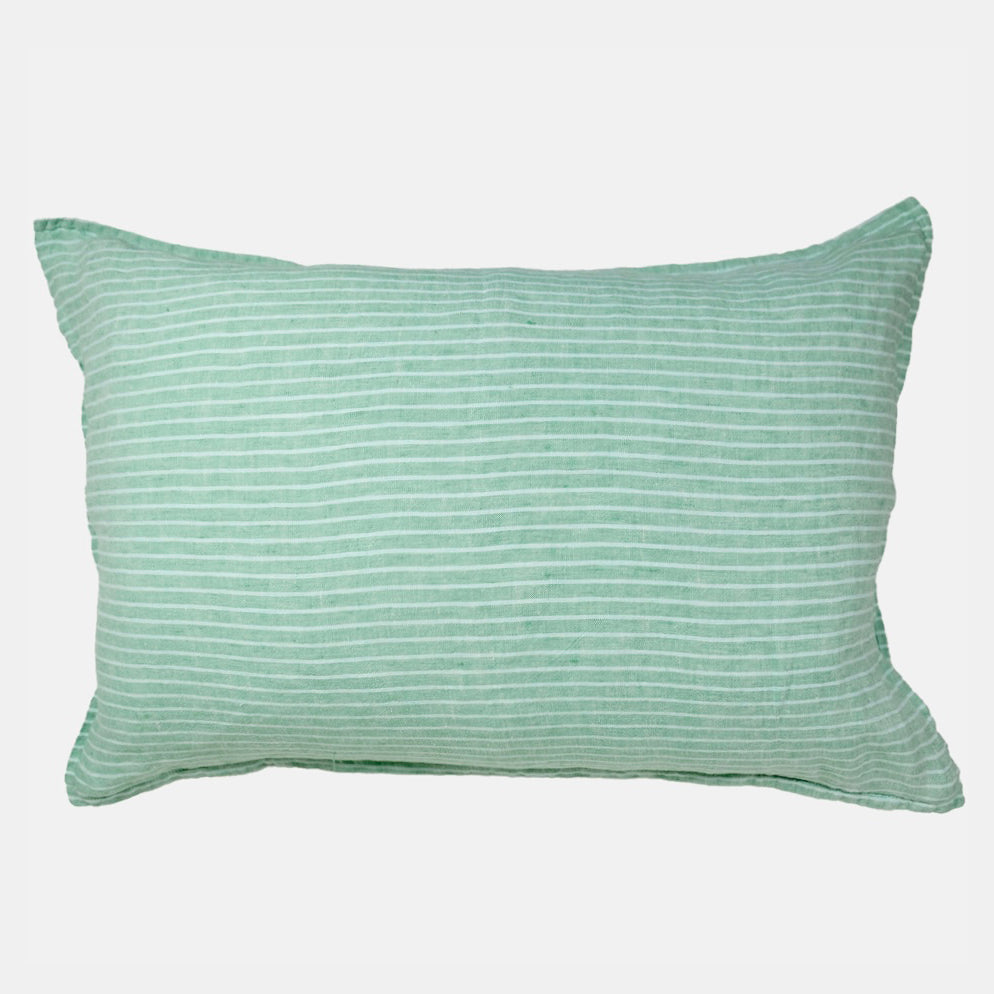 Linen Standard Pillowcase in Green Chambray Stripe