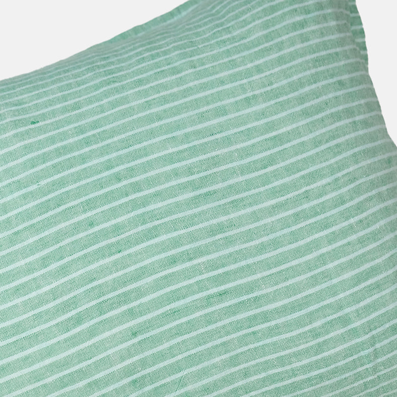 Linen Standard Pillowcase in Green Chambray Stripe