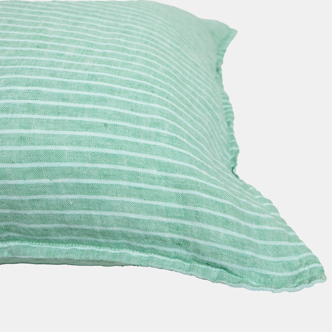 Linen Standard Pillowcase in Green Chambray Stripe