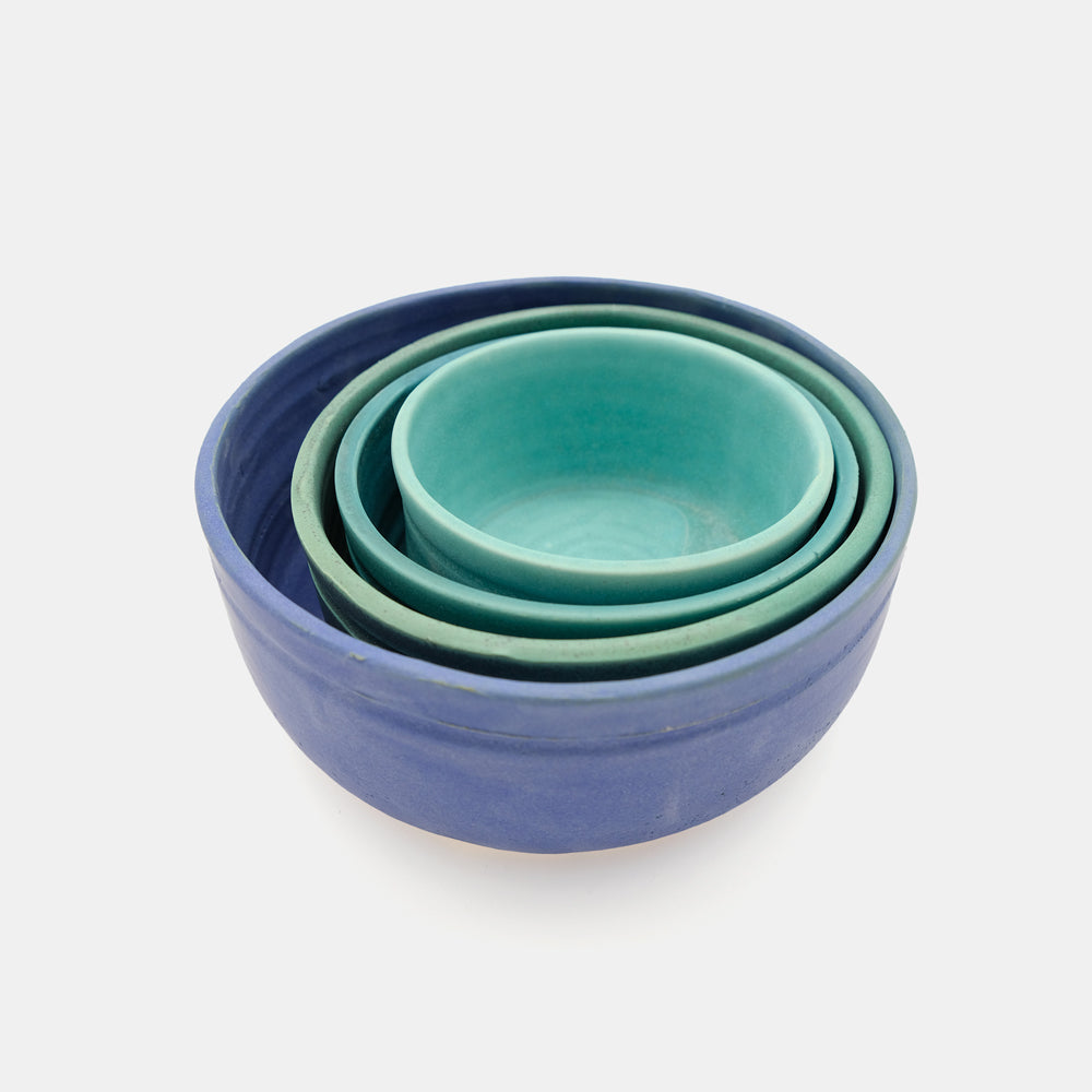 Mixed Green and Blues Nesting Bowls
