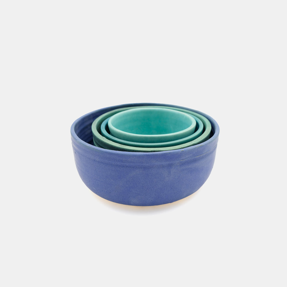 Mixed Green and Blues Nesting Bowls