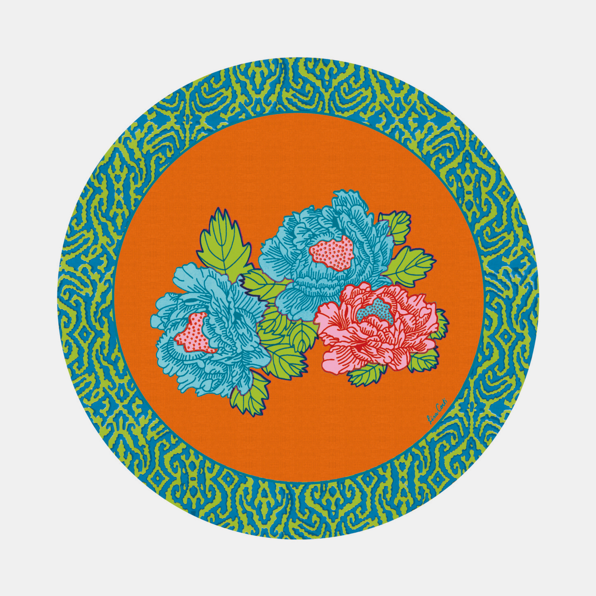 Round Kauai Peony Orange Placemat