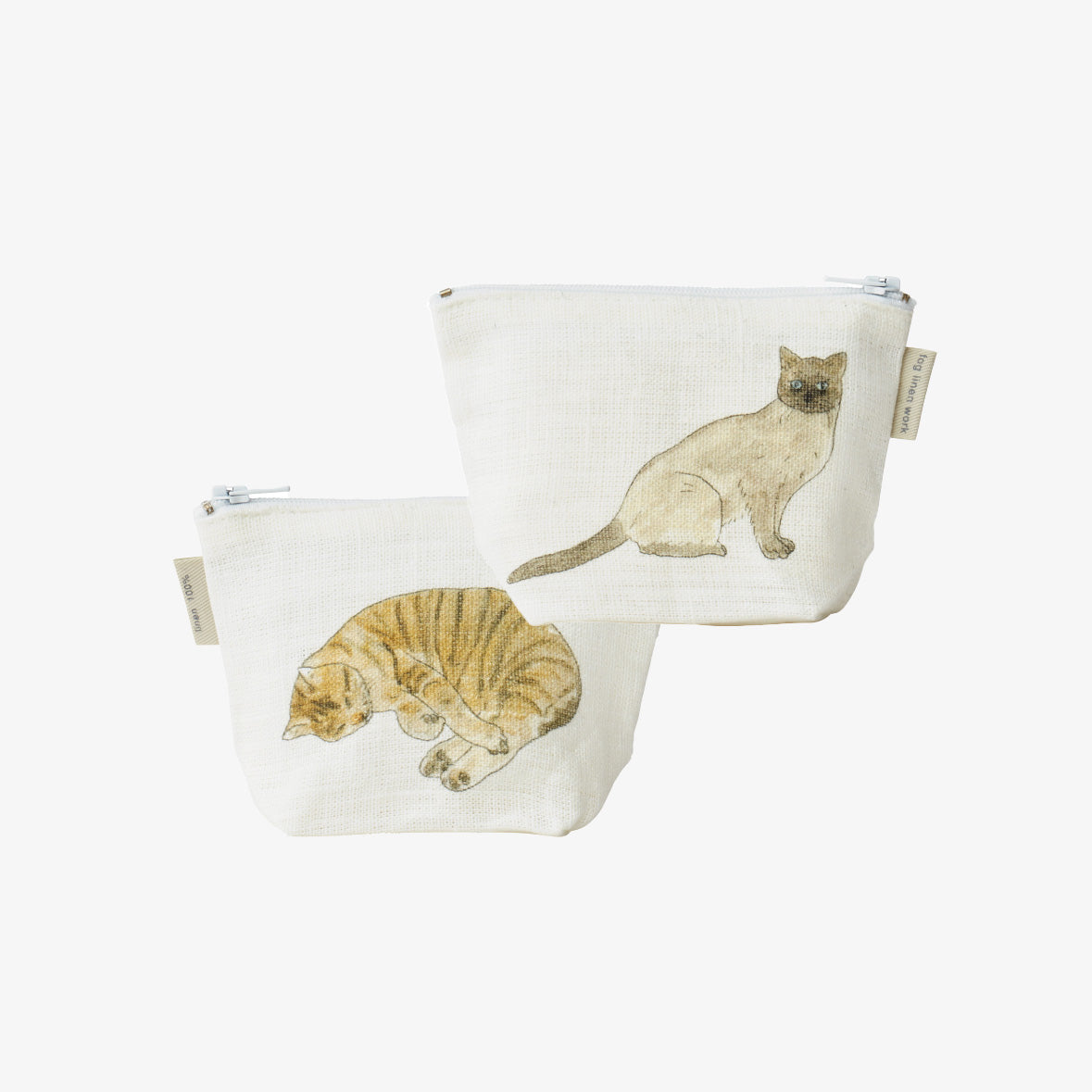 Two Cats Reversible Small Linen Pouch