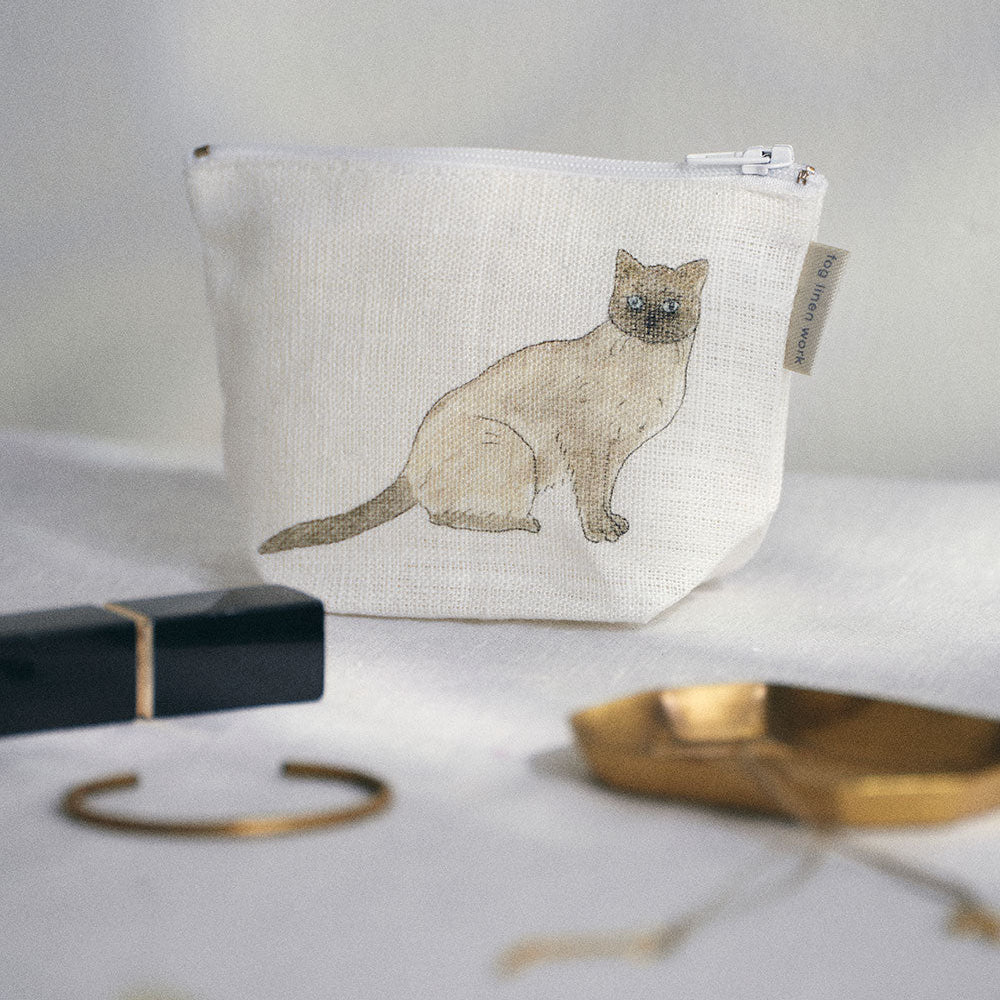 Two Cats Reversible Small Linen Pouch