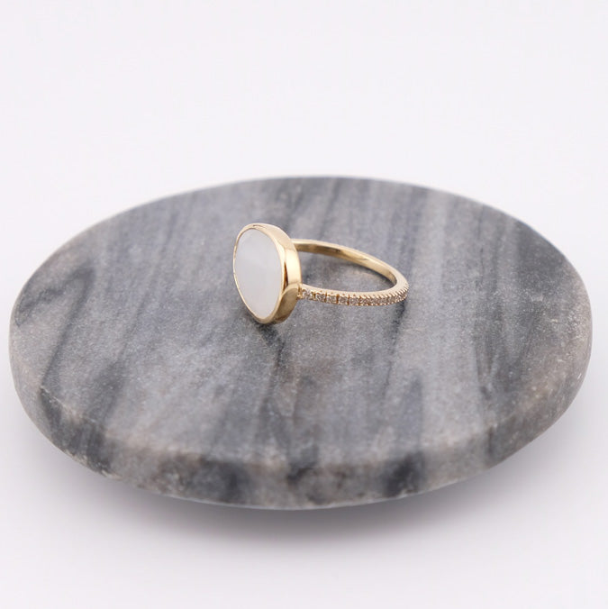 Moonstone Ring with White Diamonds